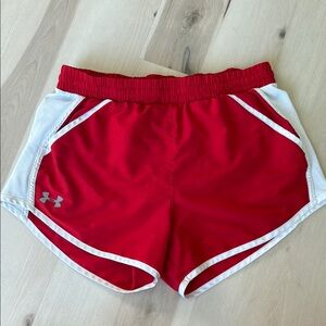 Under Armour Women's Red and White Athletic Shorts